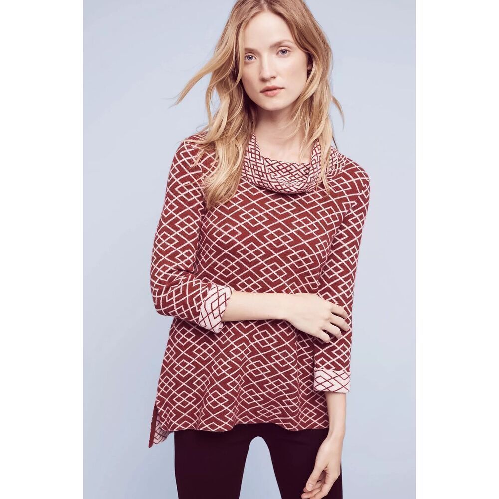 Anthropologie Moth Cowled Galena Pullover‎ Red Motif Sz small